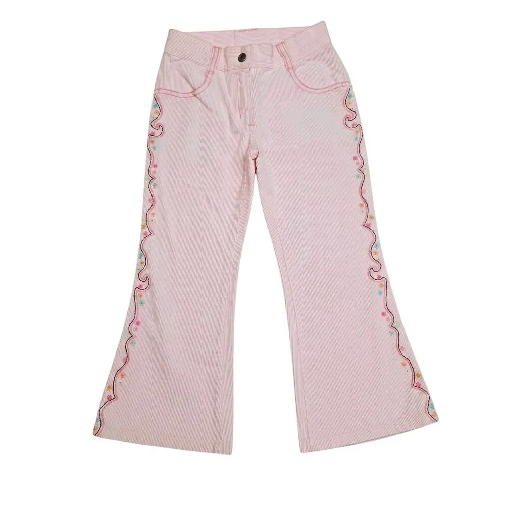 Gymboree Corduroy Pants Size 6 Pink Flare Leg Embroidered 2006 Princess Snowdrop